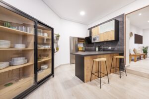 sliding cabinet doors glass in kitchen