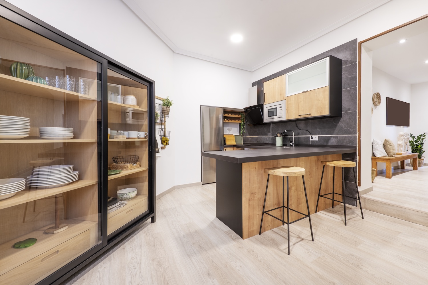 sliding cabinet doors glass in kitchen